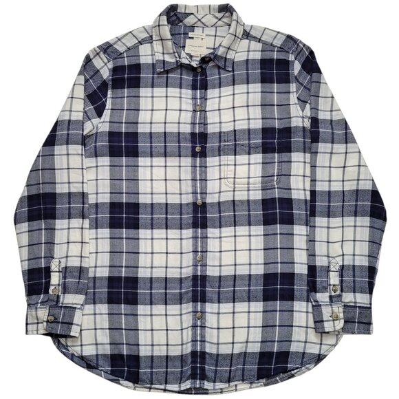American Eagle Outfitters Tops - American Eagle Plaid Flannel Button-Up Shirt Blue White Boyfriend Fit XL Grunge